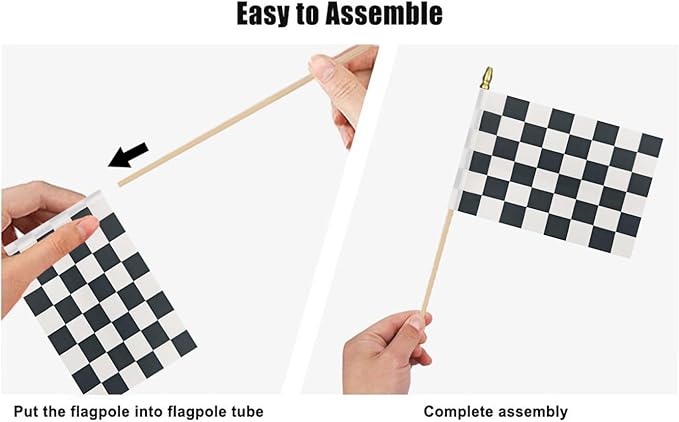12Pcs Small Checkered Black and White Racing Flags on Wooden Stick Mini Race Car Flag Hand Held Flag Decorations,5x8 Inch