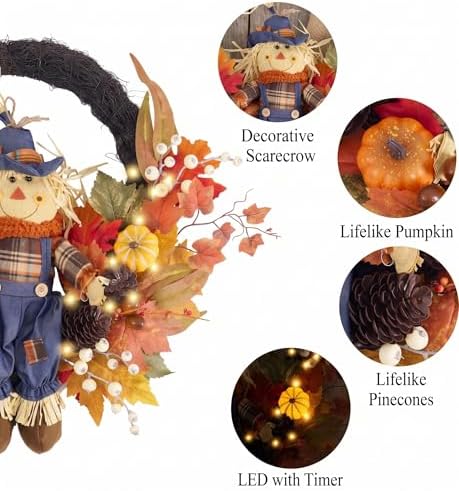 valery madelyn 24" collapsible scarecrow doll fall wreath, view 9