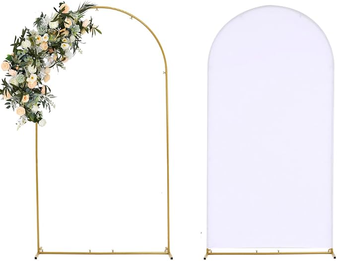 Vincidern 6.6FT Wedding Arch Backdrop Stand and White Cover, Metal Arch Backdrop Stand and Cover Set for Parties, Birthdays, Baby Showers, Bridal, Banquets, Ceremonies, Event Decor