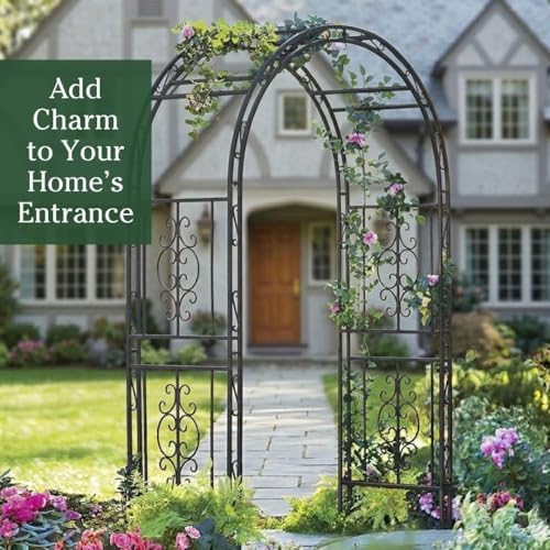 plow & hearth arch metal outdoor garden arbor showing dimensions
