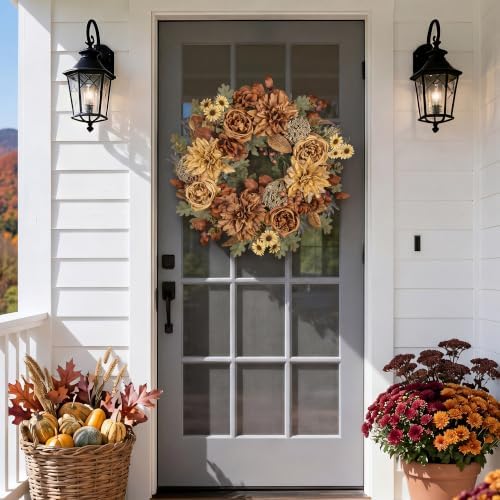 24in fall wreaths for front door artificial autumn, front angle view