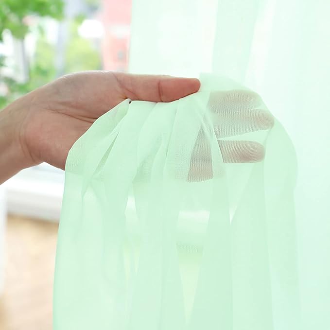 Window Light Green Sheer Curtains 63 Inches Long 2 Panels Sheer Curtain Basic Rod Pocket Panel for Bedroom Children Living Room Yard Kitchen
