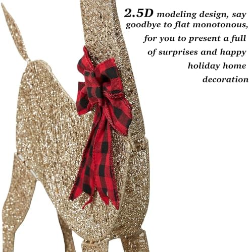 48 inch 2.5d gold lighted christmas deer decorations, front angle view