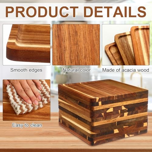 roshtia 12 pcs wooden plates square acacia wood, close-up detail