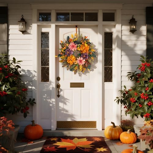 24" fall wreaths for front door outside,autumn wreath shown in use