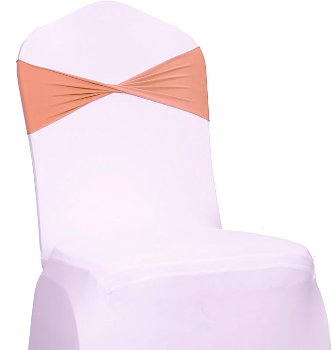 VDS Pack of 200 PCS | Coral Peach | Spandex Chair Sashes Bows Without Buckle | Stretch Elastic Banquet Universal Folding Chair Band Tie with for Wedding Party Conference Celebration Event Decoration