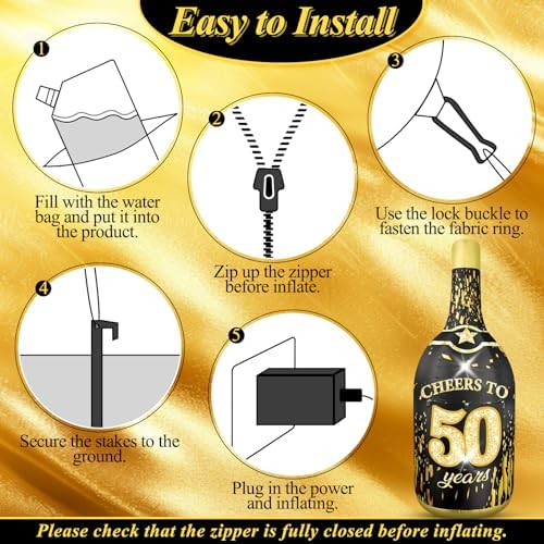 6ft 50th birthday inflatable outdoor champagne bottle decorations, front angle view