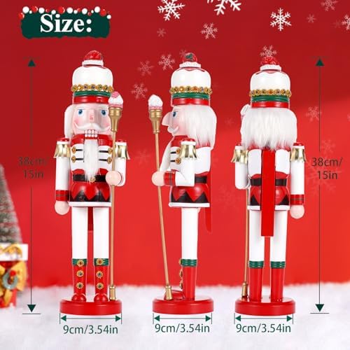 wooden christmas decorations nutcracker soldier, 38cm traditional painted shown in use