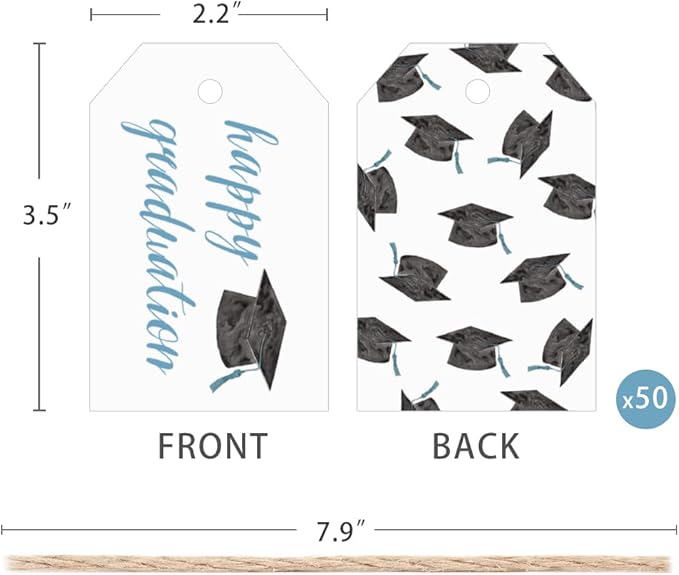 50 Pcs Graduation Gift Tags, Congrats Grad Party Favors Gift Tags for High School or Happy College Graduation Party Decoration Supplies (Blue, 2.2 * 3.5)