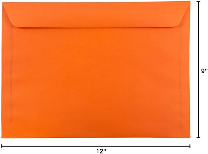 JAM PAPER 9 x 12 Booklet Colored Envelopes - Orange Recycled - Bulk 500/Box