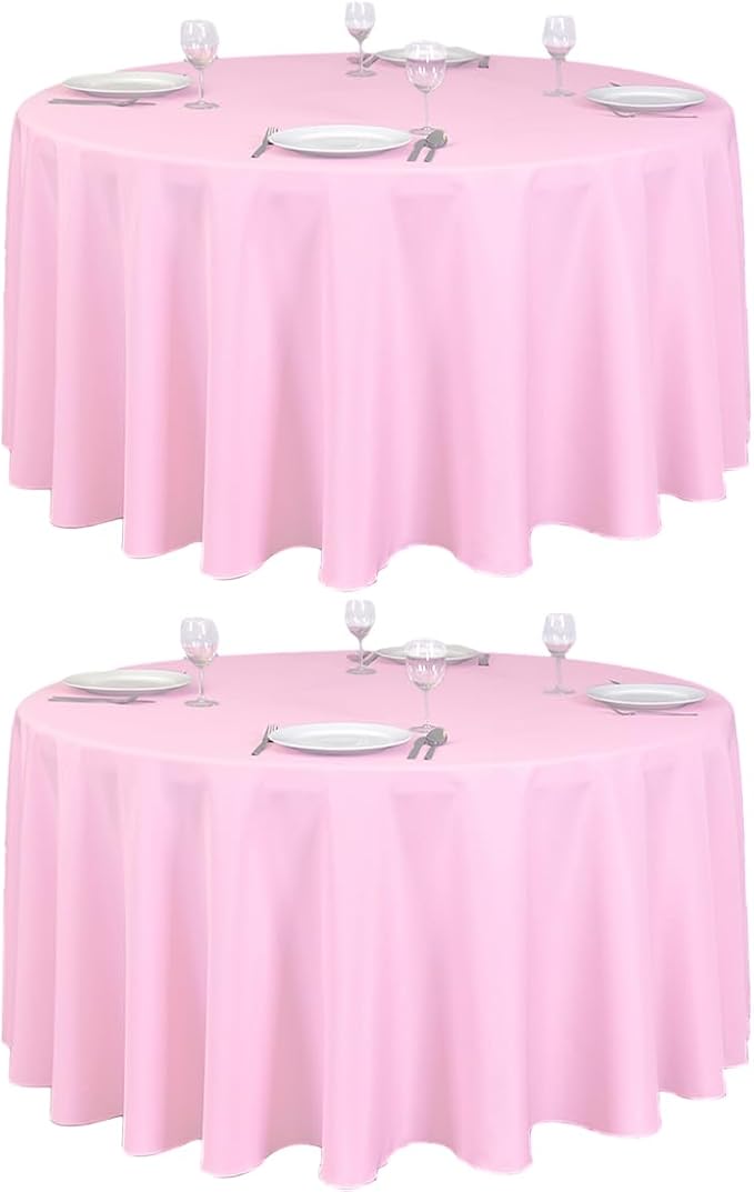 LTC LINENS 2 Pack 120 Inch Round Tablecloths Pink - Great for 60 Inch Round Table Floor Length - Wrinkle Resistant Polyester Fabric Cloth for Party, Baby Shower