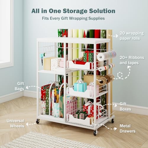 luckup rolling wrapping paper organizer cart – gift, close-up detail