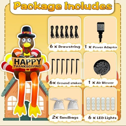 8ft led lighted thanksgiving fall inflatables turkey outdoor, package contents