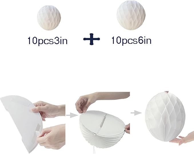 20pcs Honeycomb Flower Balls - Party Decoration Paper Flower Balls Tissue Paper Pom Poms for Birthday Wedding Home Decor (3inch+6inch, White)