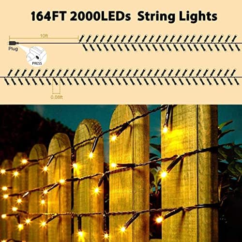 quntis 164ft 2000 led cluster christmas lights, close-up detail