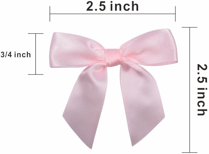 2.5" Hgzgch Light Pink Satin Ribbon Bow for Gift Wrapping, Premade Bows for Crafts, Cake, Party Favors, Handmade Bows with Double-Sided Tape, Self Adhesive Gift Bows for Presents, Treats- 50pcs