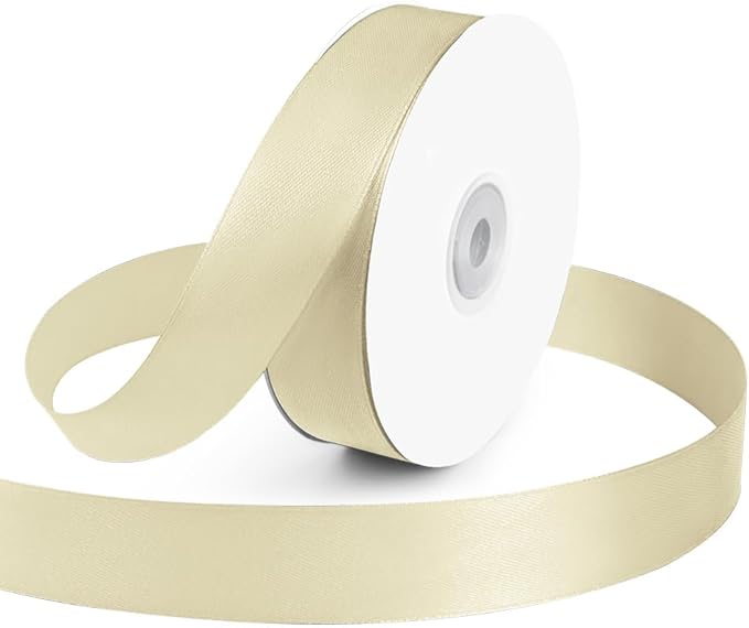KMER LIFE 1 Inch Wide x 50 Yards Ivory Single Faced Polyester Satin Ribbon for Wedding Decor, Wreath, Crafts, Gift Wrapping & Other Projects