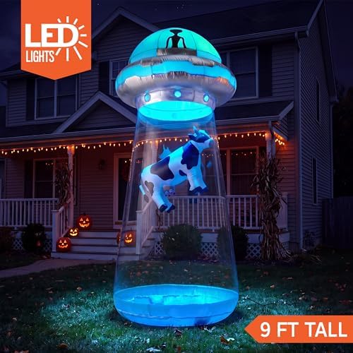 joiedomi 9 ft tall halloween inflatable ufo outdoor shown in use