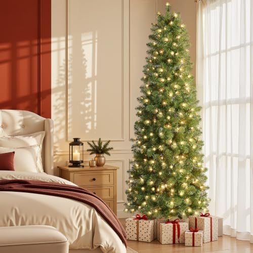 shareconn prelit artificial pencil christmas tree 6ft & on a desk or shelf