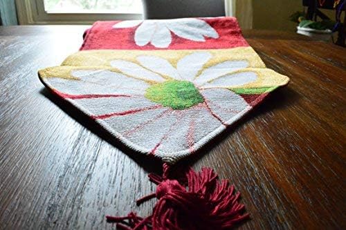 Tache Floral Colorful Yellow Red White Decorative Spring Daisy Flower Loves Me Not Woven Tapestry Long Kitchen Dining Table Runner 13x90