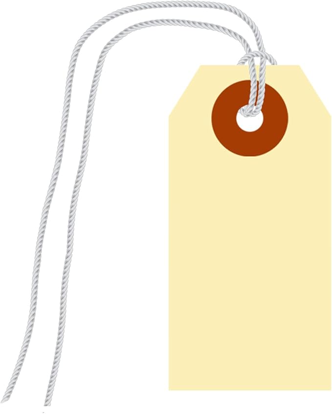 SmartSign Blank Shipping Tags with Pre-Attached Loop Strings, Size-1, Pack of 1000, 10pt Thick Manila Cardstock Tag, 1.375" x 2.75" Paper Hang Tags with Reinforced Fiber Patch