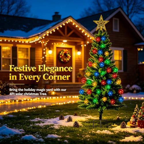 4ft 100led solar christmas tree for outdoor christmas, front angle view