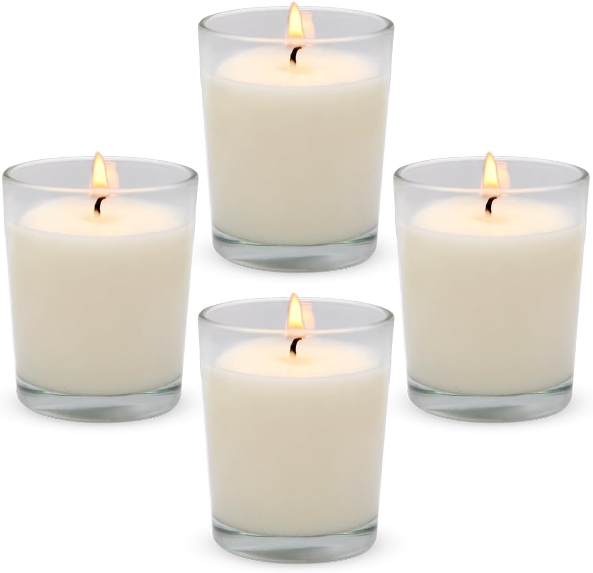 4 Packs Unscented White Votive Candles in Glass, 2 Inch Natural Soy Wax Scentless Candles for Christmas Wedding Party Home Decor Holidays Relaxation Spa, 12-15 Hour Burning Time