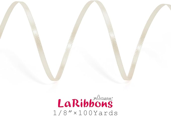 LaRibbons Nude Satin Ribbon 1/8 Inch 100 Yards Thin Luxury Double Faced Ivory Silk Ribbon for Flower Bouquet Crafts Gift Wrapping Wedding Bow Christmas Decoration