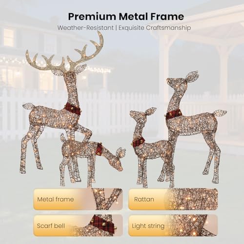 rattan deer family outdoor christmas decorations - 4 shown in use