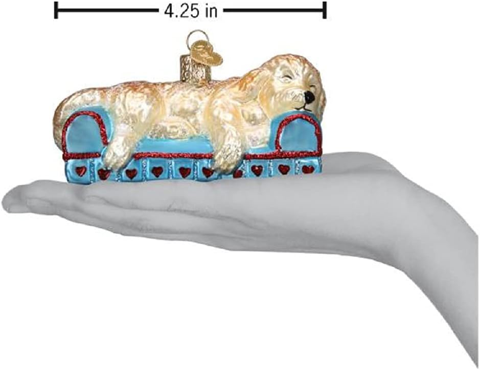 Old World Christmas Sleepy Doodle Dog Glass Blown Ornament for Christmas Tree, Handcrafted Holiday Decoration, Dog Collection