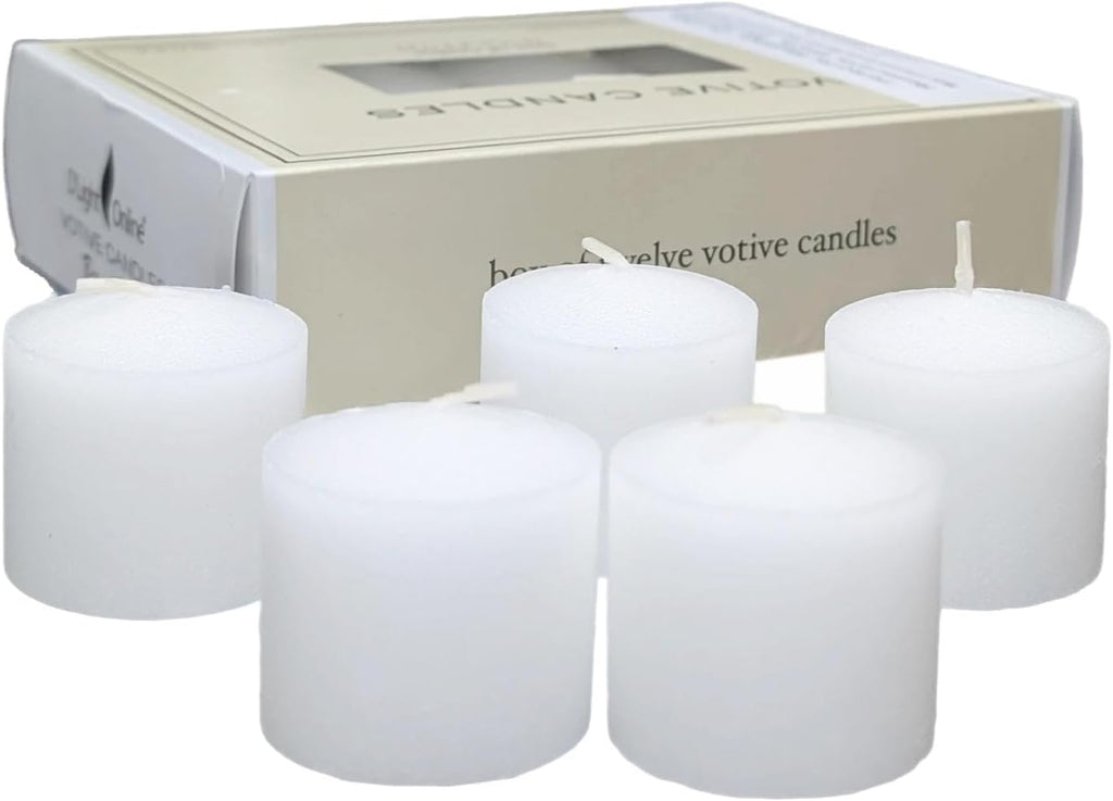 D'light Online Long 10 Hour Burn Time Unscented Votive Candles - Small Candles for Birthdays, Baby Shower, Home Decoration, Restaurants and Weddings (White, 10 Hour - Set of 12)