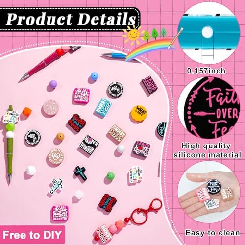 landical 200 pcs inspirational silicone focal beads bulk, side view