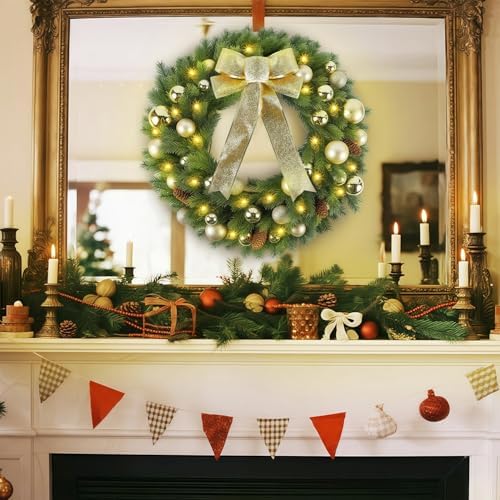 hausse 21" lighted christmas wreath with metal hanger, side view