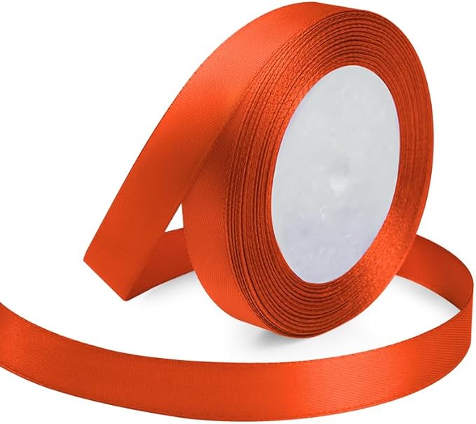 KMER LIFE Solid Color Autumn Orange Satin Ribbon 5/8 Inches x 25 Yards, Ribbons Perfect for Crafts, Wedding Decor, Bow Making, Sewing, Gift Package Wrapping and More