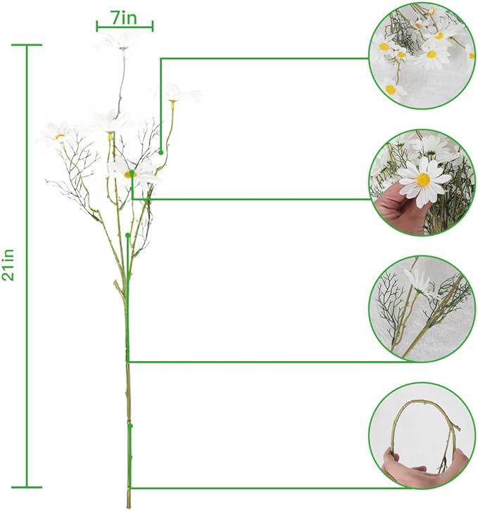 AmyHomie Artificial Flowers,10 pcs Silk Daisy, Artificial Gerber Daisy for Home Decoration, Fake Wildflowers Spring Flowers for Wedding Decoration(Milk White)