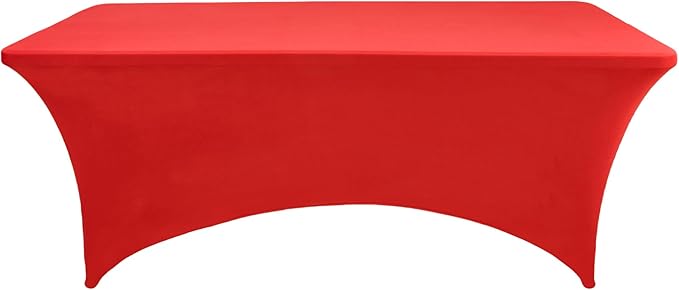 2-Pack 6ft Red Spandex Table Covers for Rectangle Standard Folding Tables - Wrinkle Resistant Stretch Tablecloths - Ultimate Fitted Table Protector for Parties, Trade Shows, Banquet