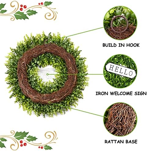 ddhs large boxwood wreath front door 24'' artificial, side view