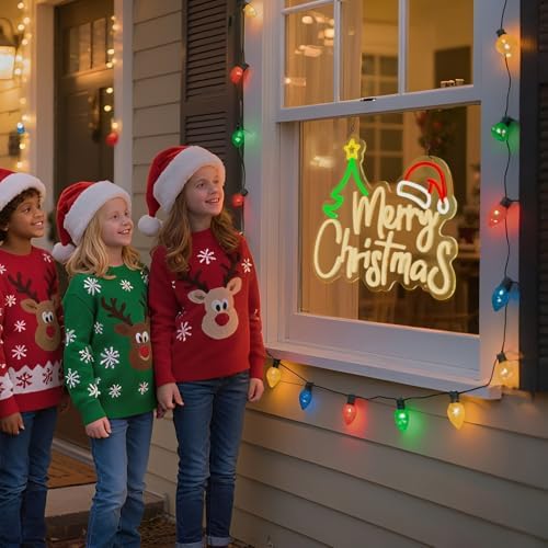 framics merry christmas neon sign-10 adjustable brightness led shown in use