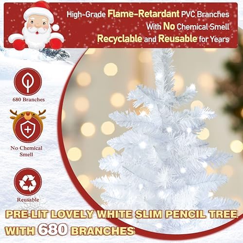 mupater 6ft pencil christmas tree, pre-lit artificial christmas on a desk or shelf