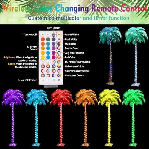 5ft light up palm trees outdoor with remote shown in use