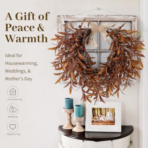 fall olive wreaths for front door,22'' autumn front on a desk or shelf