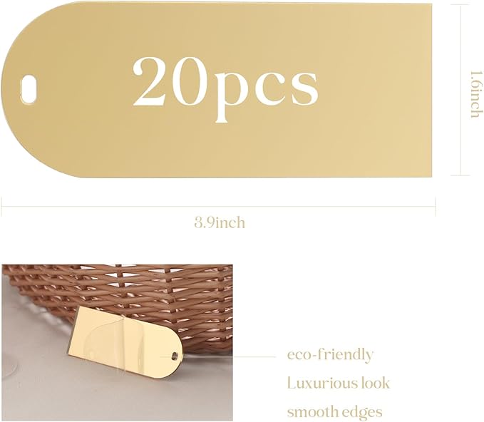 UNIQOOO 20 Pcs Mirror Gold Acrylic Place Cards, 3.9x1.6 inches DIY Blank Hanging Tags, Perfect for Wedding Table Decor, Birthday, Centerpiece, Decoration, Party, Anniversary, Event