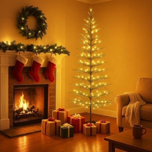 7.5ft 180 led minimalist pre-lit slim pencil artificial, front angle view