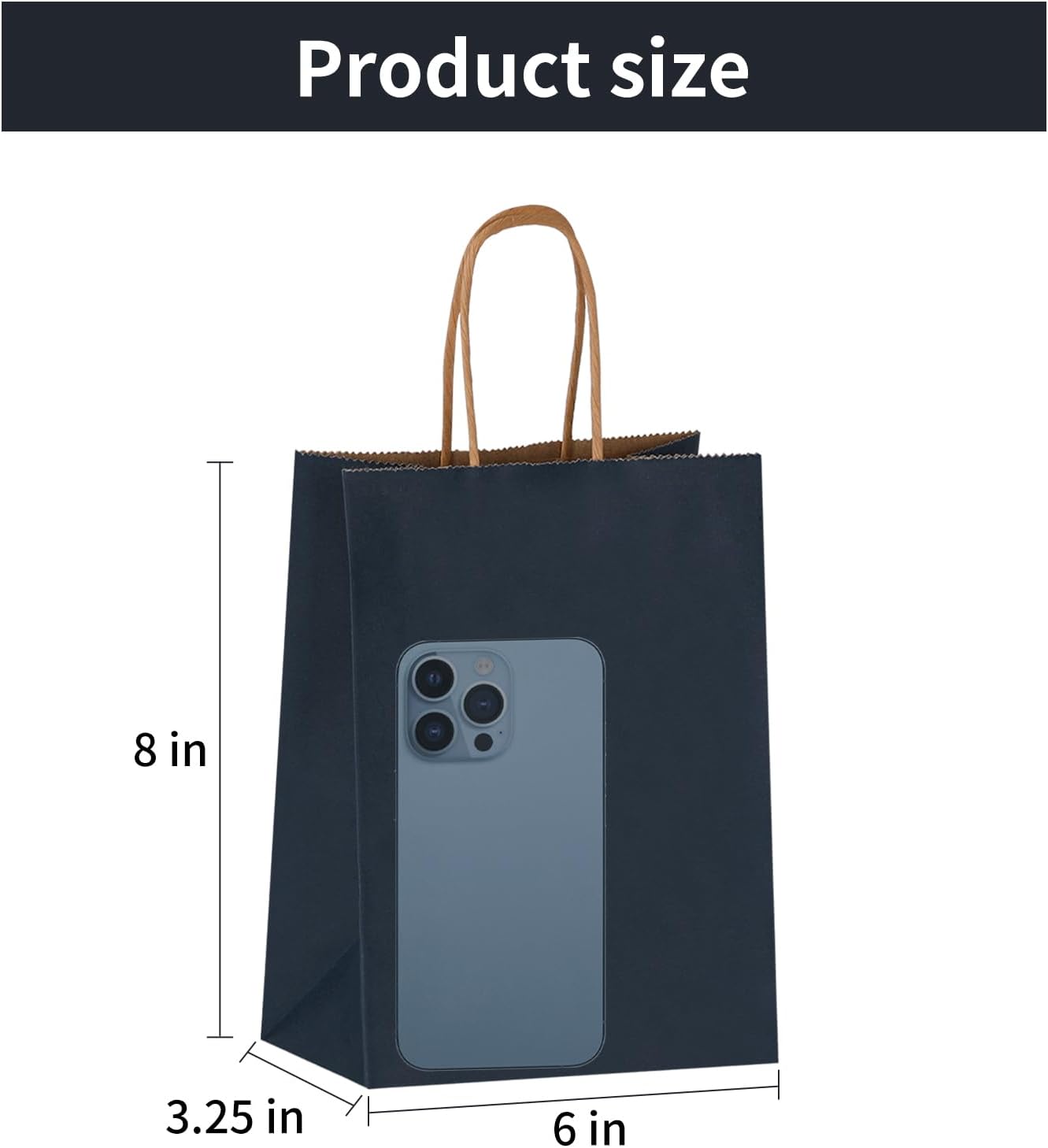 Joybe 100 Pack 5.95x3.25x8 Inch Small Navy Blue Paper Bags with Handles Bulk, Kraft Paper Gift Bags for Birthday Party Favors Grocery Retail Shopping Business Goody Merchandise Craft Blank Sacks
