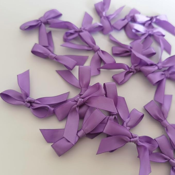 50pcs 1-1/2" Purple Satin Ribbon Bows Without Twist Ties Mini Ribbon Bows for Candy Partiy Decoration Gift Packing&Wrapping Accessoried(Purple)