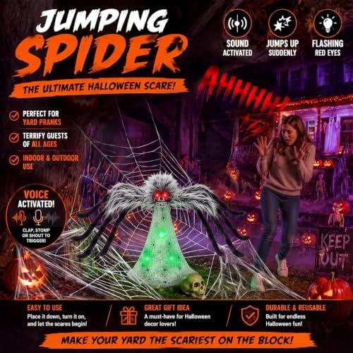 34" halloween animatronic spiders decor, jumping wriggling climbing, package contents