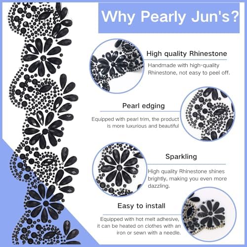 pearly jun 2.5 yards black rhinestone ribbon rhinestone, side view