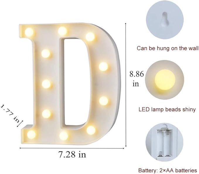 MUMUXI Marquee Light Up Letters | Large Light Up Numbers | Battery Powered and Bright with Every Letter of the Alphabet | For Wedding, Birthday, Party, Celebration, Christmas or Home Decoration (D)