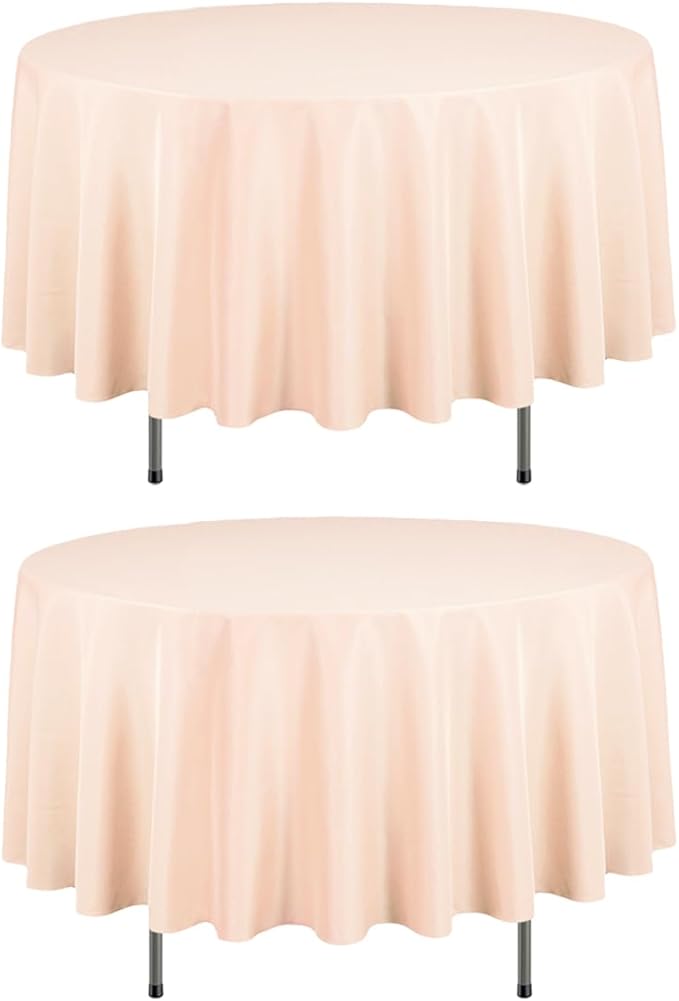 LTC LINENS 2 Pack 90 Inch Round Tablecloth Peach - Wrinkle Resistant Table Cloth for Round Table -Washable Polyester Fabric Table Cover for Wedding, Party