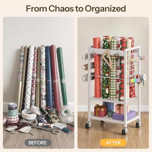 hoobro wrapping paper storage cart, rolling craft storage, package contents